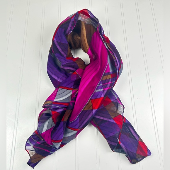 Givenchy Multi-Colored Red, Brown and Purple Silk Vintage Scarf - Picture 2 of 13